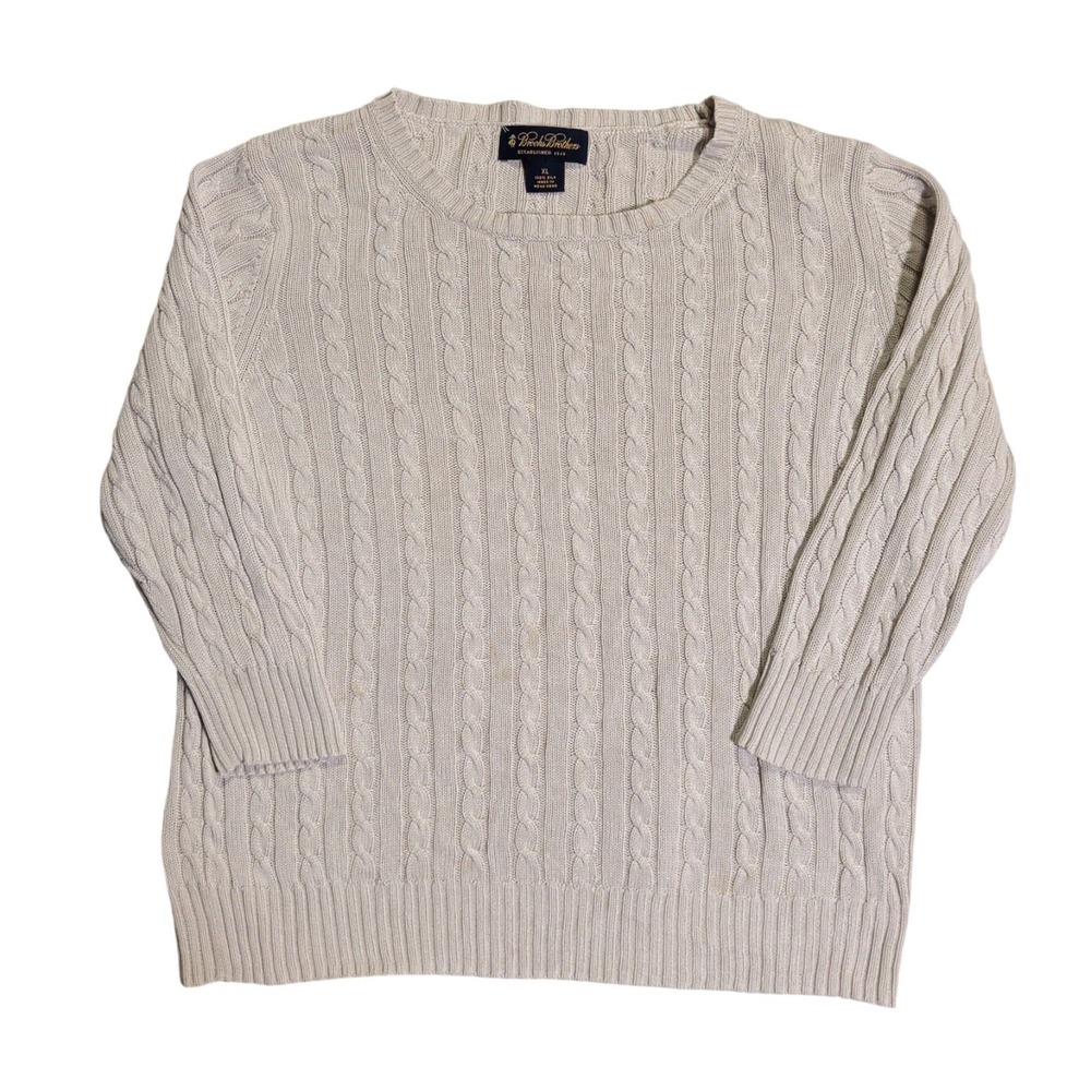Vintage Brooks Brothers 100% Silk Sweater Womens Size XL Crew Neck Gray Preppy